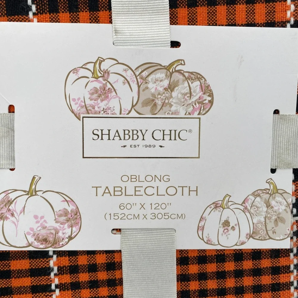 Shabby Chic Tablecloth 60x120 Orange Black Gingham Plaid Cotton Fall Halloween
